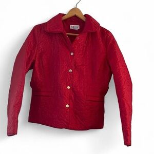 JG Hook Women's S Vintage 80s Red Rose Floral Quilted Snap Spring Fall Jacket